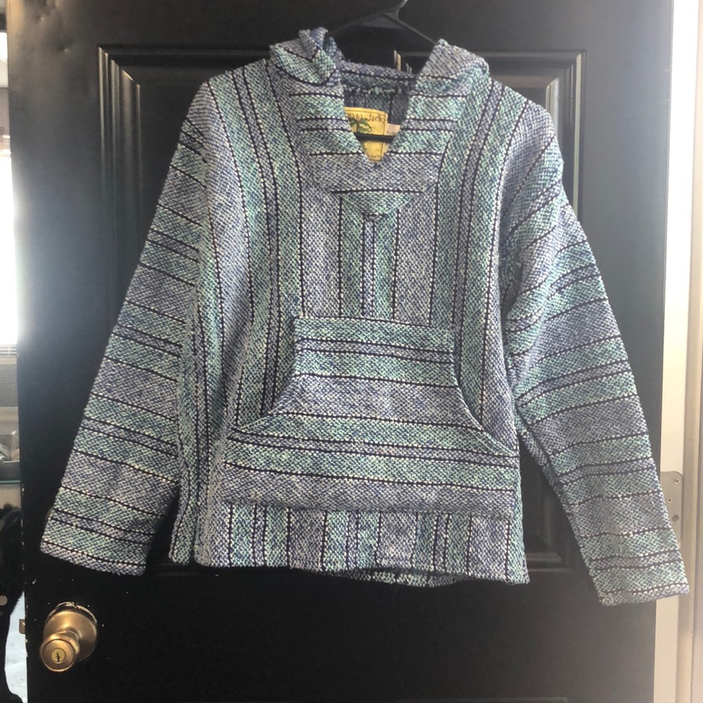 Iguana Jack Black Woven Hoodie Pullover Poncho